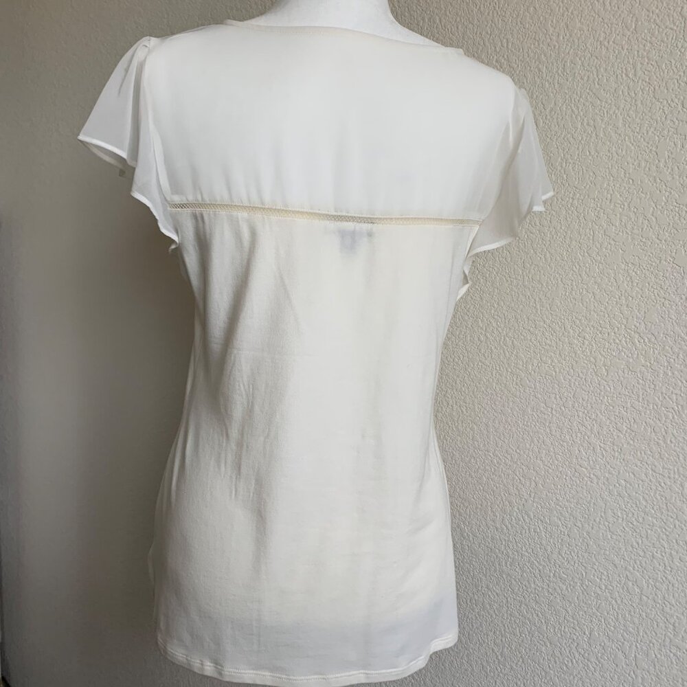EXPRESS V-Neck Gathered Chiffon Sheer Flutter Sleeve Top Ivory Large NWT - Picture 4 of 6